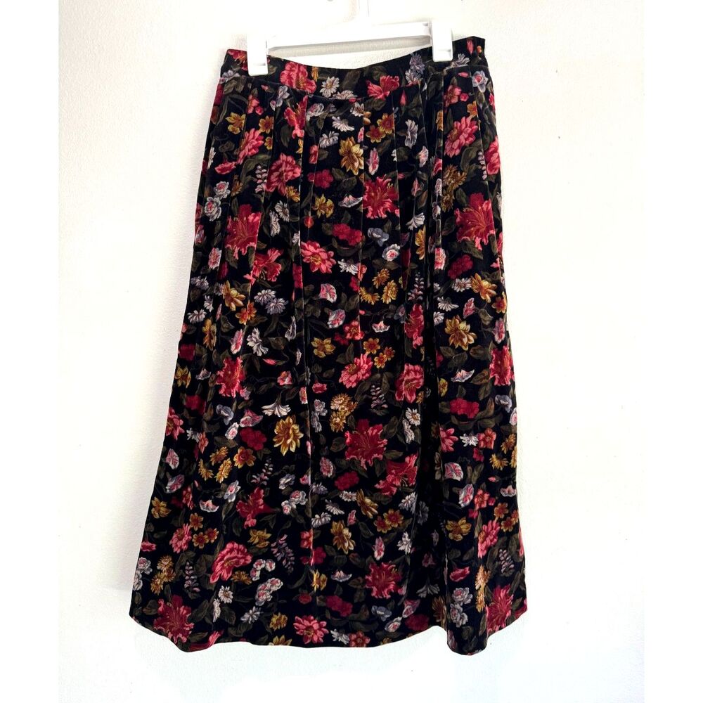 Susan Bristol velvet midi skirt VTG dark romantic floral cotton whimsy women 12 - Picture 3 of 7